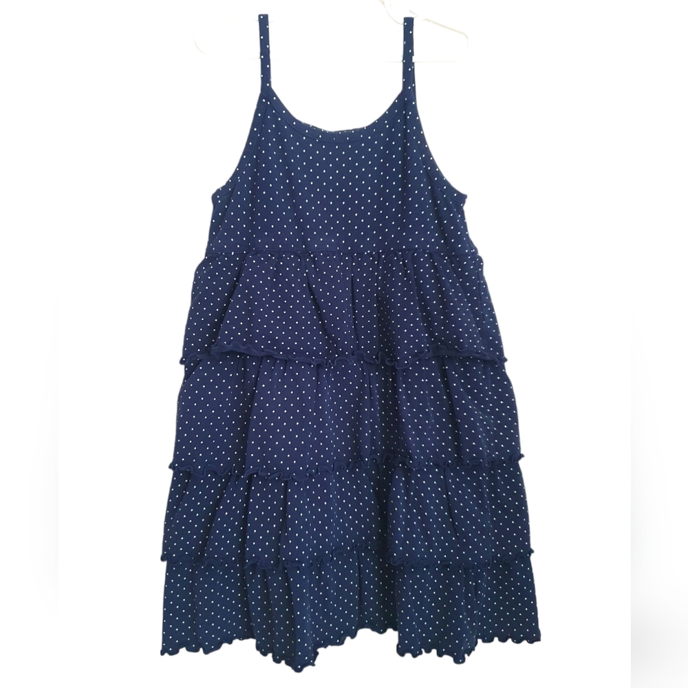 Love u Spandex Polka Dot Ruffled Navy Blue Dress Girl's 7-8.